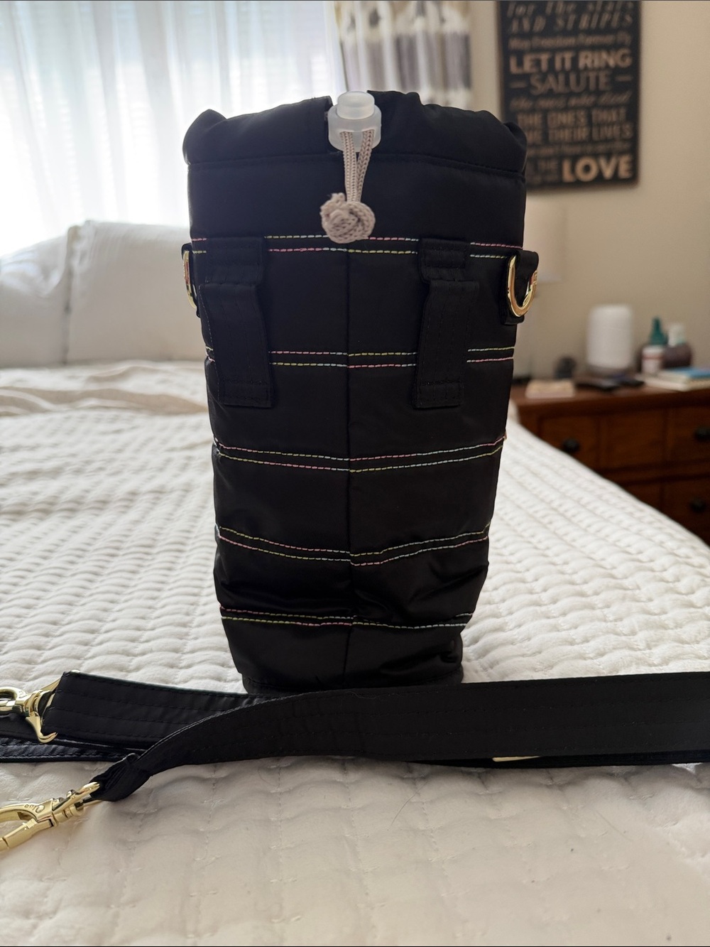 lug Black Huggie Wide Sling Belt Bag with Gold Hardware - Picture 2 of 4
